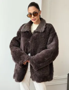 Двухсторонняя дубленка - мех тиградо