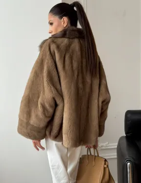 Норковый полушубок с воротником куницы 70 см