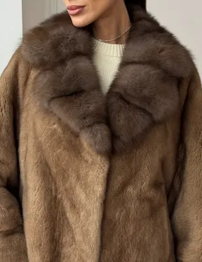 Норковый полушубок с воротником куницы 70 см