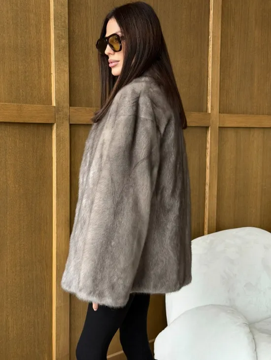 Норковый жакет в натуральном сером цвете