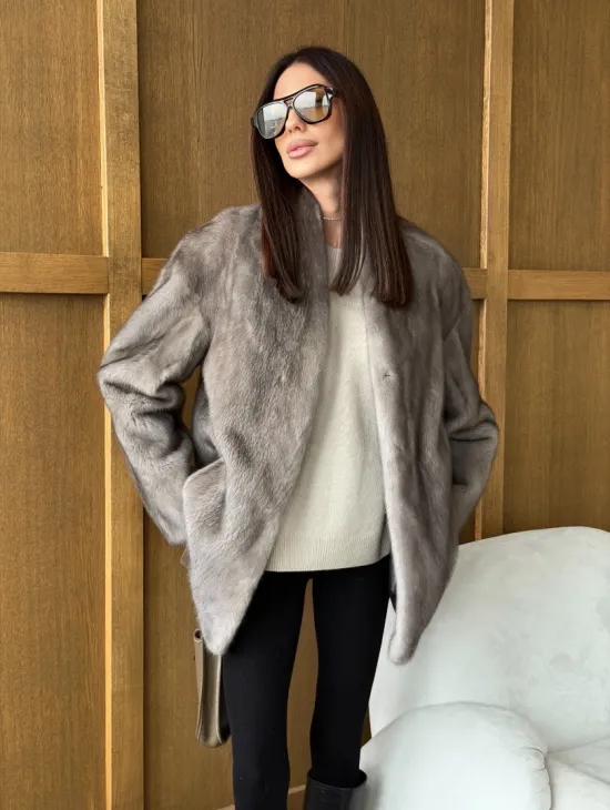 Норковый жакет в натуральном сером цвете