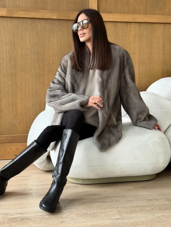 Норковый жакет в натуральном сером цвете