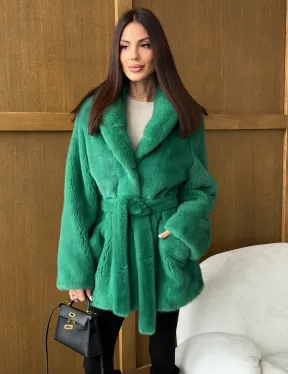 Шуба из плюшевой норки VELVEТ - изумруд