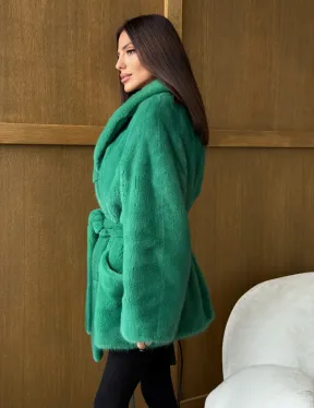 Шуба из плюшевой норки VELVEТ - изумруд