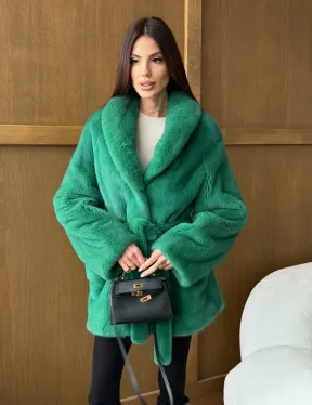 Шуба из плюшевой норки VELVEТ - изумруд