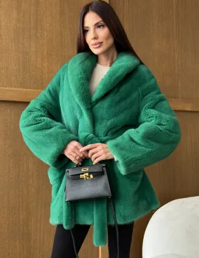 Шуба из плюшевой норки VELVEТ - изумруд