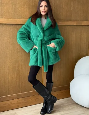 Шуба из плюшевой норки VELVEТ - изумруд