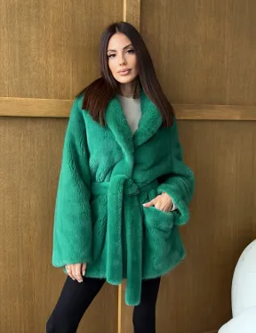 Шуба из плюшевой норки VELVEТ - изумруд