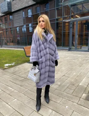 Шуба из меха голубой норки, фасон кимоно