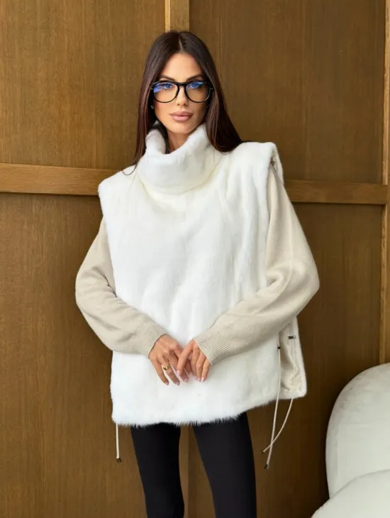Белая норковая манишка