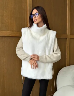 Белая норковая манишка