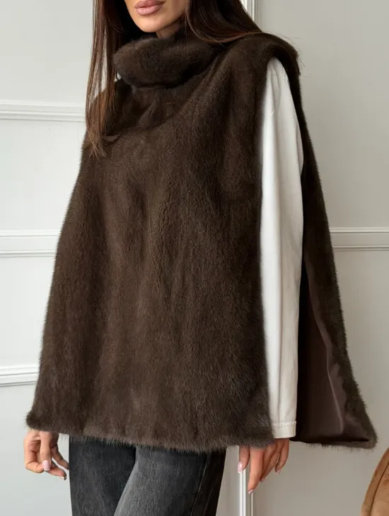 Норковая манишка коричневого цвета