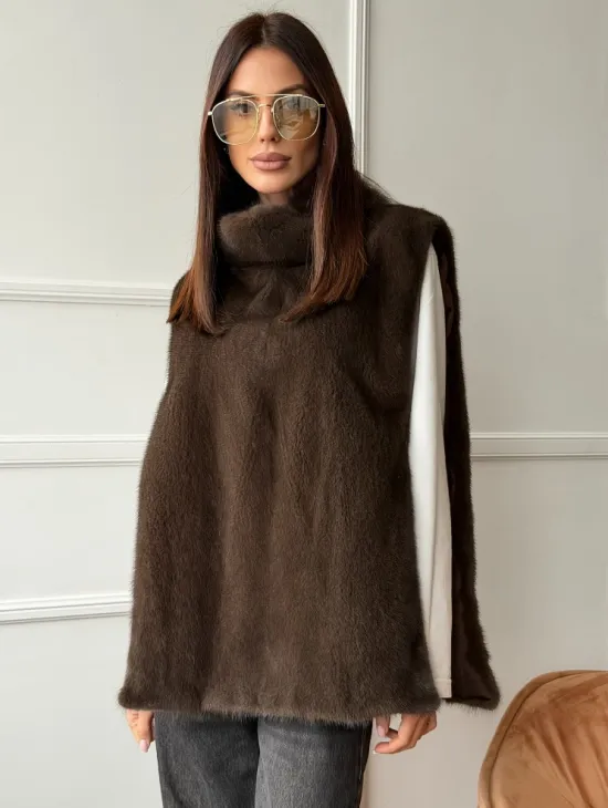 Норковая манишка коричневого цвета