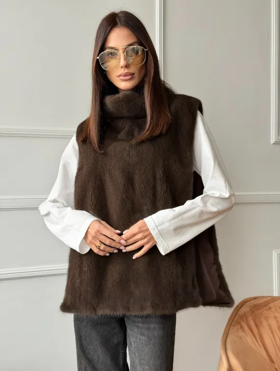 Норковая манишка коричневого цвета
