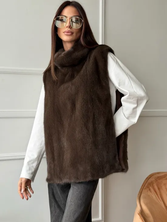 Норковая манишка коричневого цвета