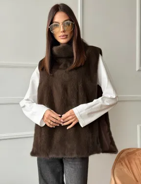 Норковая манишка коричневого цвета
