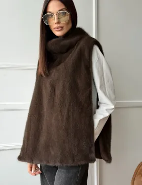 Норковая манишка коричневого цвета