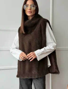 Норковая манишка коричневого цвета