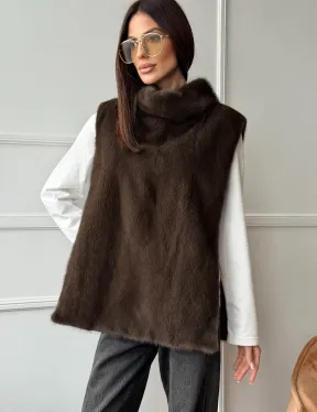 Норковая манишка коричневого цвета