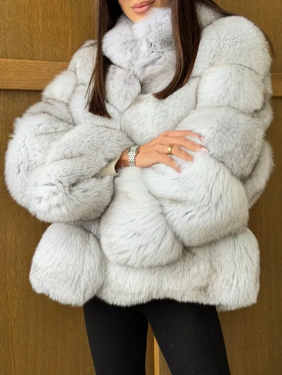 Шуба из натурального песца - стойка воротник