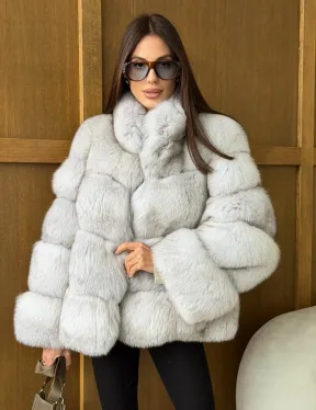 Шуба из натурального песца - стойка воротник