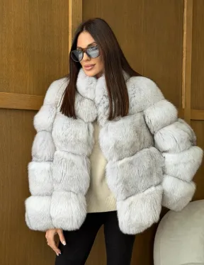 Шуба из натурального песца - стойка воротник