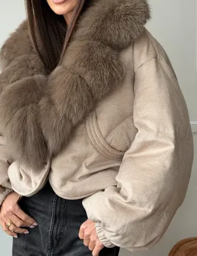 Зимний короткий пуховик с мехом - оверсайз