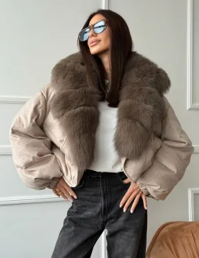 Зимний короткий пуховик с мехом - оверсайз