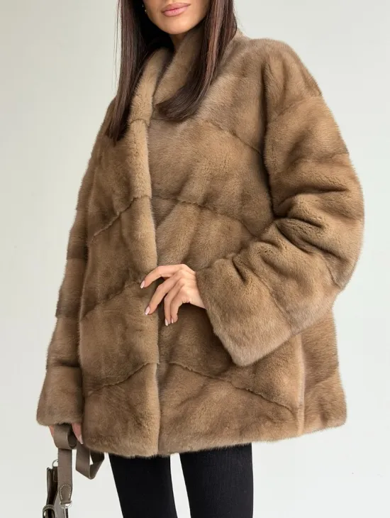 Полушубок пастель мех норка