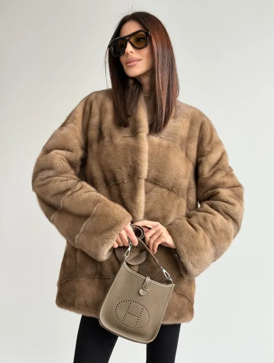 Полушубок пастель мех норка