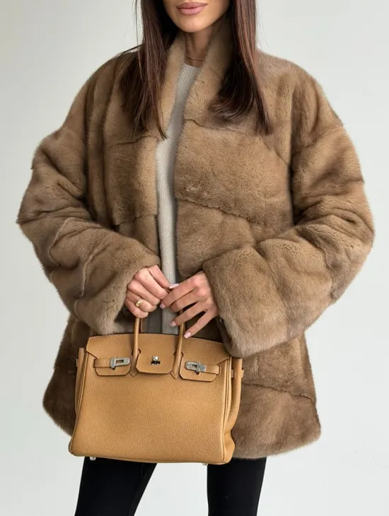 Полушубок пастель мех норка