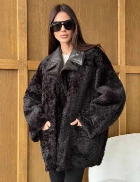 Коричневая двухсторонняя дубленка на овчине тиградо