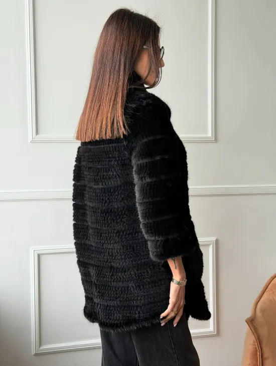 Меховое пальто из вязаной норки
