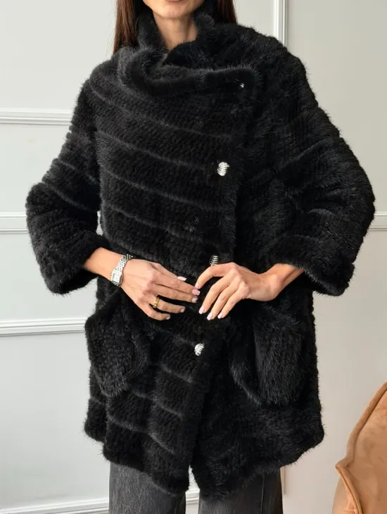 Меховое пальто из вязаной норки