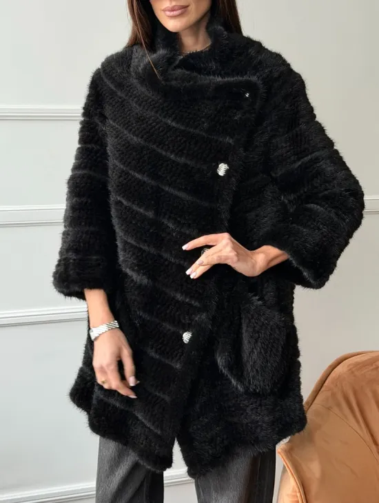Меховое пальто из вязаной норки