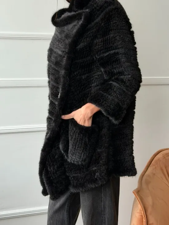 Меховое пальто из вязаной норки