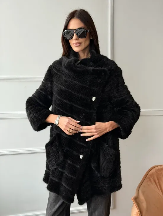 Меховое пальто из вязаной норки