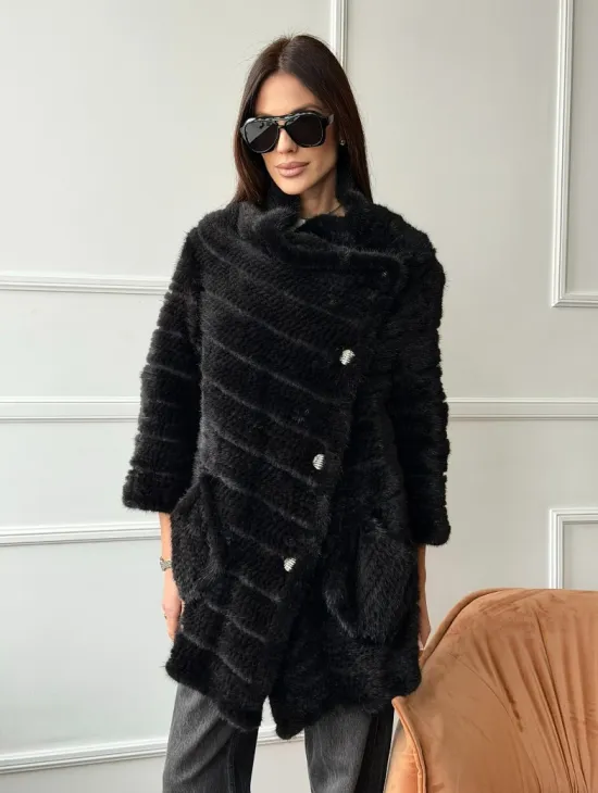 Меховое пальто из вязаной норки