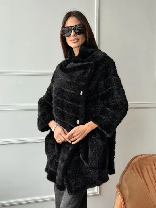 Меховое пальто из вязаной норки