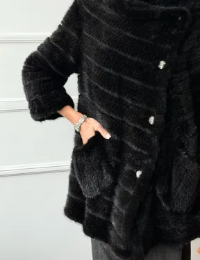 Меховое пальто из вязаной норки