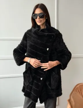 Меховое пальто из вязаной норки