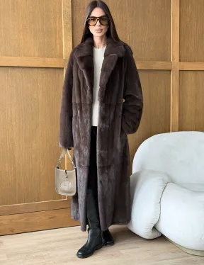 Норковая шуба - прямой крой с меховым поясом