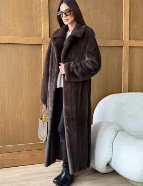 Норковая шуба - прямой крой с меховым поясом