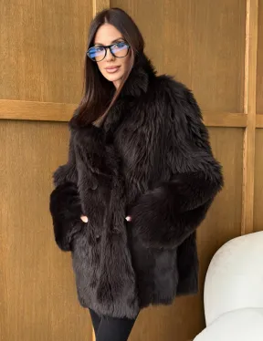 Двухсторонняя коричневая дубленка