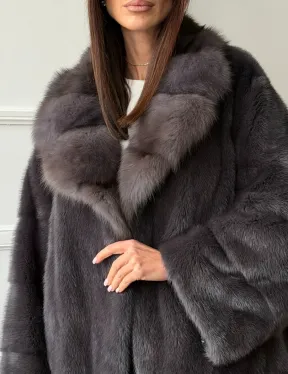 Автоледи норковая с воротником куницы - графит