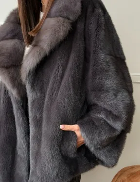 Автоледи норковая с воротником куницы - графит