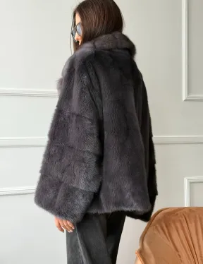 Автоледи норковая с воротником куницы - графит