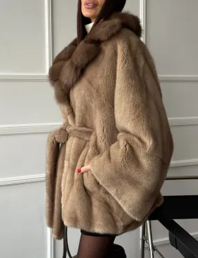 Pastel шуба летучая мышь - воротник куница