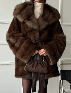 Шуба норка - кимоно с капюшоном