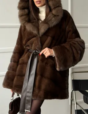 Шуба норка - кимоно с капюшоном